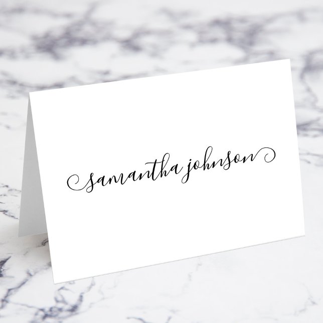 Cartes de nom en écriture à boucles mignonne noire (Black Cute Curl Signature Full Name Place Cards)