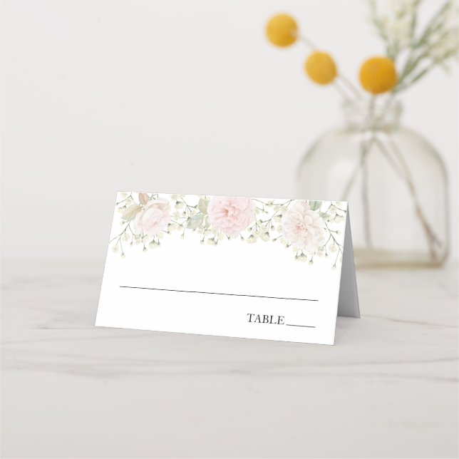 Cartes de nom Fleurs de bébé et Roses (Devant)