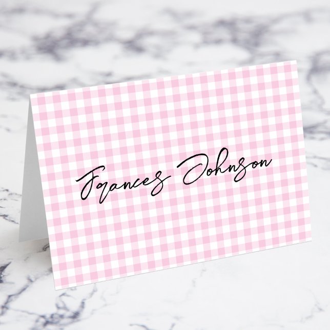 Cartes de nom individuelles à motif gingham rose p (Pastel Pink Gingham Individual Name Place Cards)