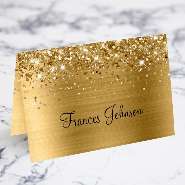 Cartes de nom individuelles pailletées or (Fold Your Own Place Cards)