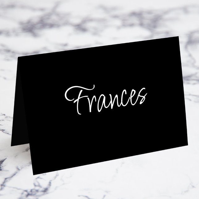 Cartes de nom personnalisées en écriture moderne B (BW Modern Script Individual First Name Fold Your Own Place Cards)