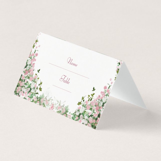 Cartes de nom pliées florales rose poussiéreuse ro (Front)