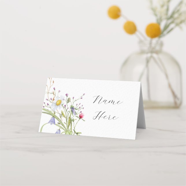 Cartes de nom pliées Mariage Fleur sauvage Daisy (Devant)