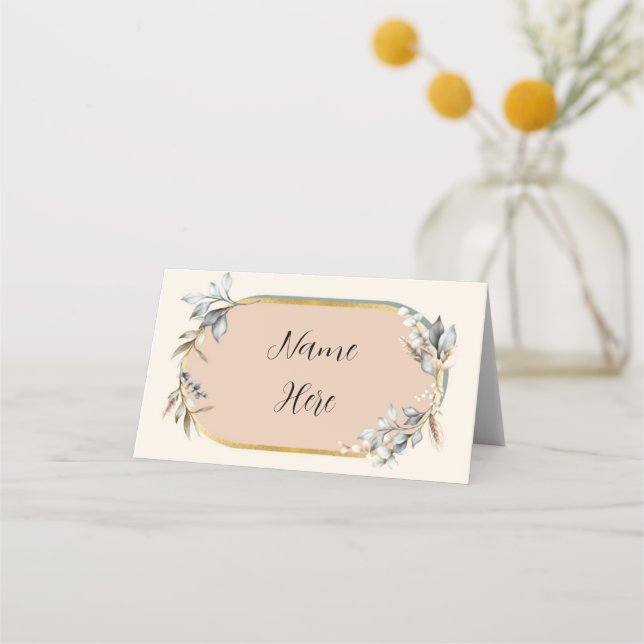 Cartes de nom pliées Mariage Romantique Neutres (Devant)