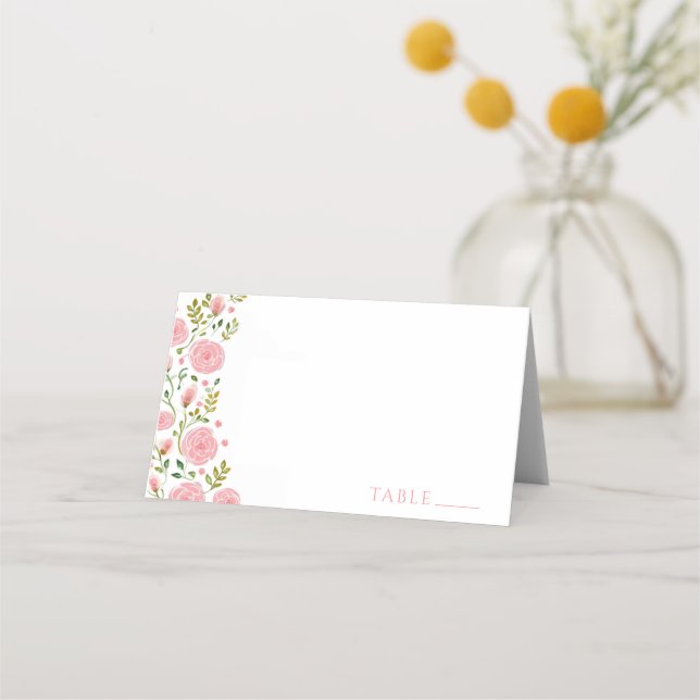 Cartes de Noms Fleurs Roses Tea Party (Devant)