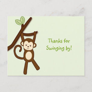 Cartes de note de Merci de jungle de singe plates