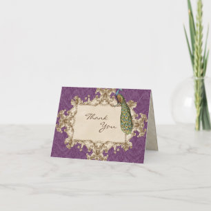 Cartes de note vintages de Merci de paon et