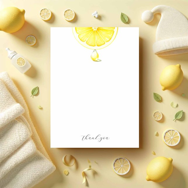 Cartes de notes Aquarelle Citrons jaunes (Lemon baby shower thank you card cute watercolor citrus art with a lemon drop)