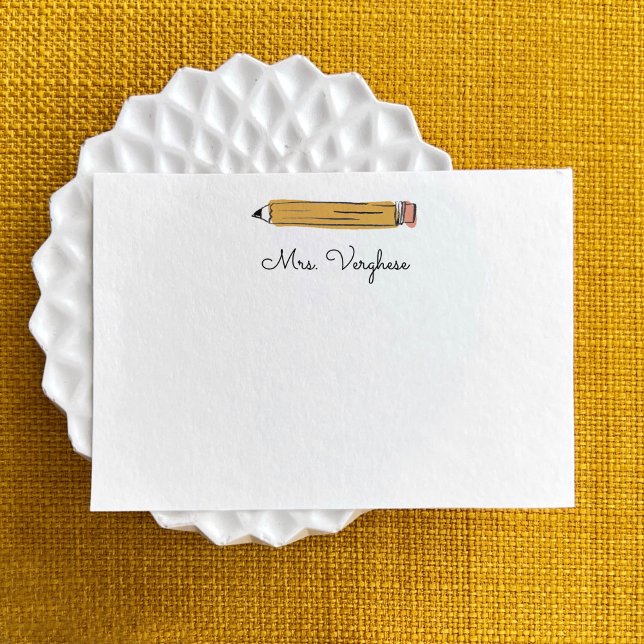 Cartes de notes de l'enseignant Crayon (Personalized name notecard with No. 2 pencil illustration.)