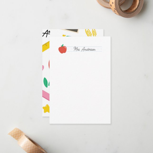 Cartes de notes de l'enseignant Stationery mignonn (Devant/Arrière en situation)