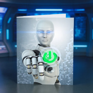 Cartes de notes de science-fiction avec robot appu