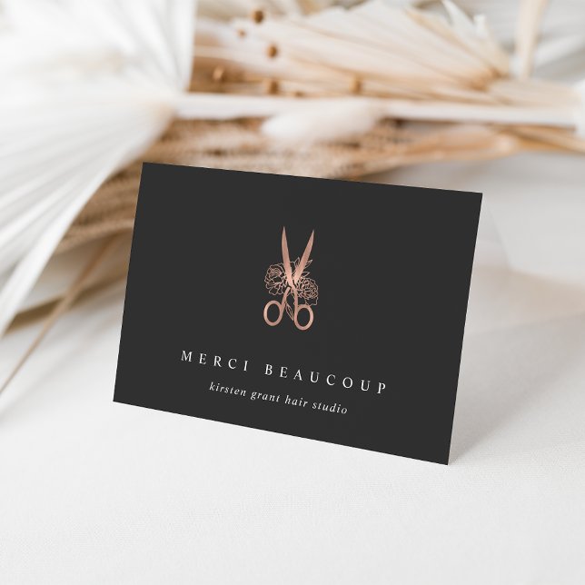 Cartes de notes du logo ciseaux floraux roses (Créateur téléchargé)
