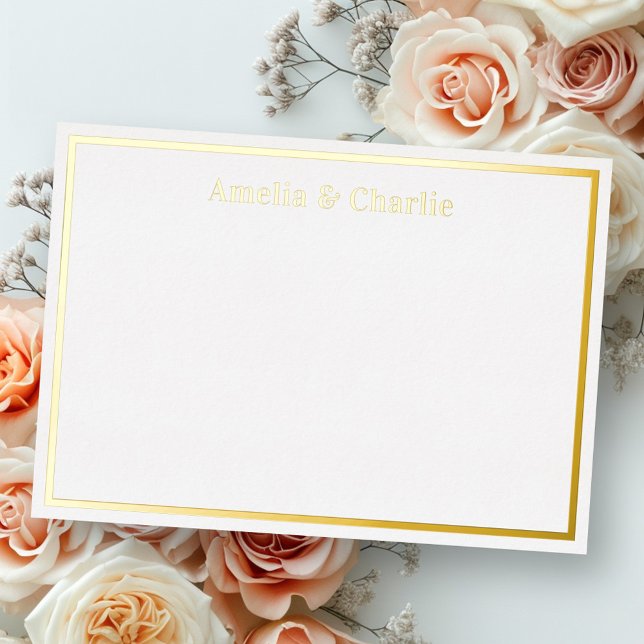 Cartes de notes élégantes argent or véritable feui (Names elegant silver gold real foil note card)