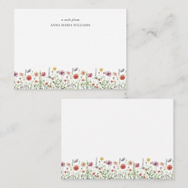 Cartes de notes florales à fleurs sauvages chic (Devant / Derrière)