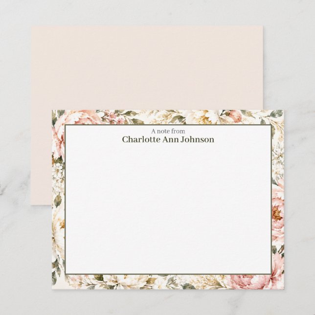 Cartes de notes florales personnalisées Papeterie  (Devant / Derrière)