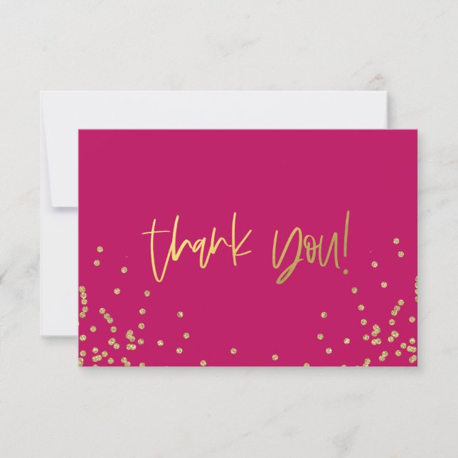 Cartes de notes Hot Rose et Gold Confetti Merci (Devant)