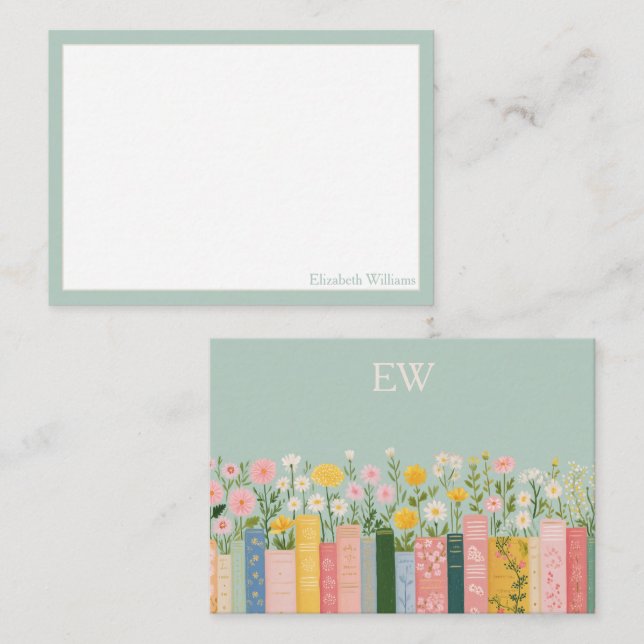 Cartes de notes jolies fleurs et livres (Devant / Derrière)