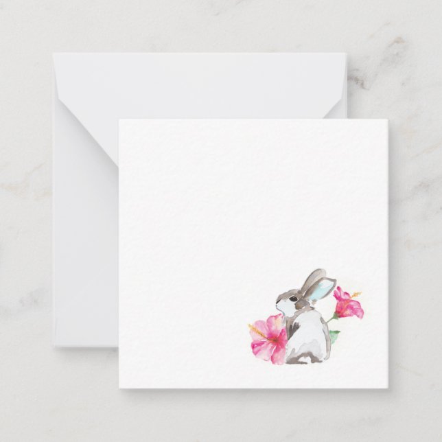Cartes de notes jolies lapins et florales tropical (Devant)