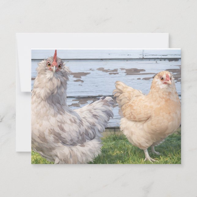 Cartes de notes mignonnes de deux poules de ferme (Devant)
