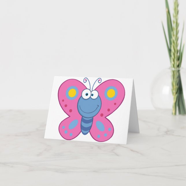 Cartes de notes papillon rose souriant (Devant)