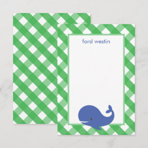 Cartes de notes personnalisées Baleine Gingham