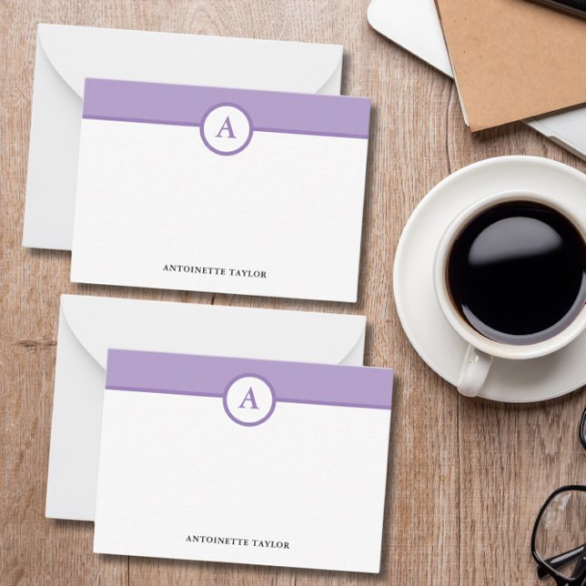 Cartes de notes personnalisées de monogramme viole (Créateur téléchargé)