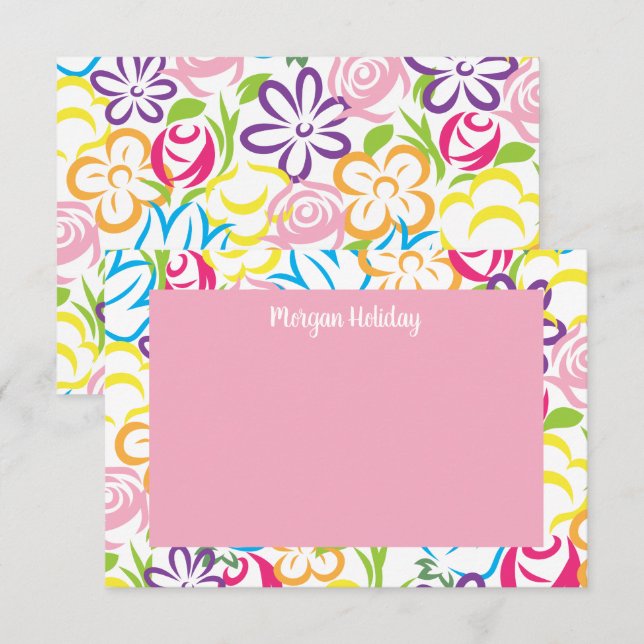 Cartes de notes personnalisées Fleurs Colorées (Devant / Derrière)
