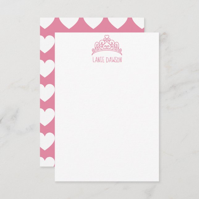 Cartes de notes personnalisées Heart Tiara Crown (Devant / Derrière)