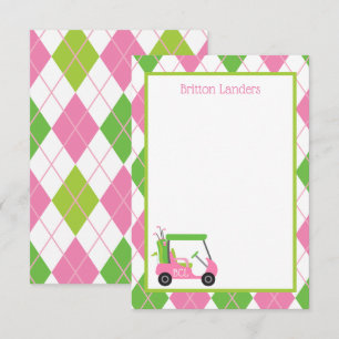 Cartes de notes personnalisées Pink & Green Golf