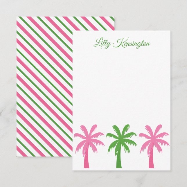 Cartes de notes personnalisées Preppy Palm Trees (Devant / Derrière)