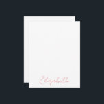 Cartes de notes personnalisées rose<br><div class="desc">Éblouissantes dans leur simplicité, ces cartes de notes personnalisées avec nom comportent une police de caractères de style écriture à la main. En rose sur blanc. Le nom est personnalisable. Fait un merveilleux cadeau pour les fêtes, les demoiselles d'honneur, la remise des diplômes et plus encore. Fait partie d'une collection...</div>