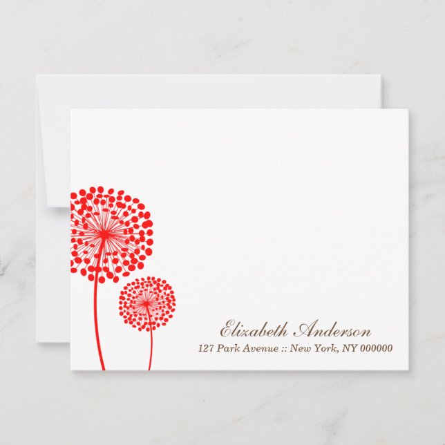 Cartes de notes plates des Dandelions rouges (Devant)