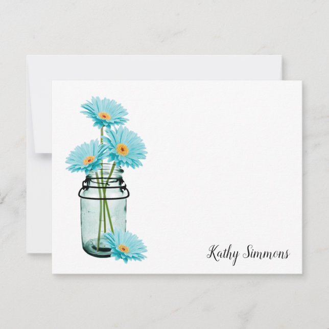 Cartes de notes plats personnalisées Aqua Daisies (Devant)