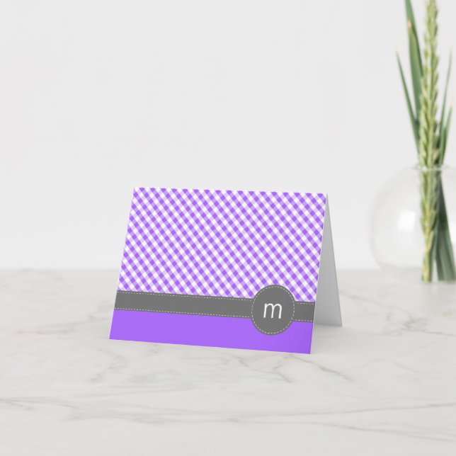 Cartes de notes pliées En vichy Motif violet (Devant)
