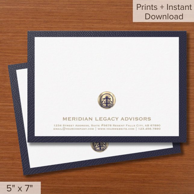 Cartes de notes professionnelles Gold Logo 5x7 (Professional Branded Note Cards Logo Company Name Custom Text Template)