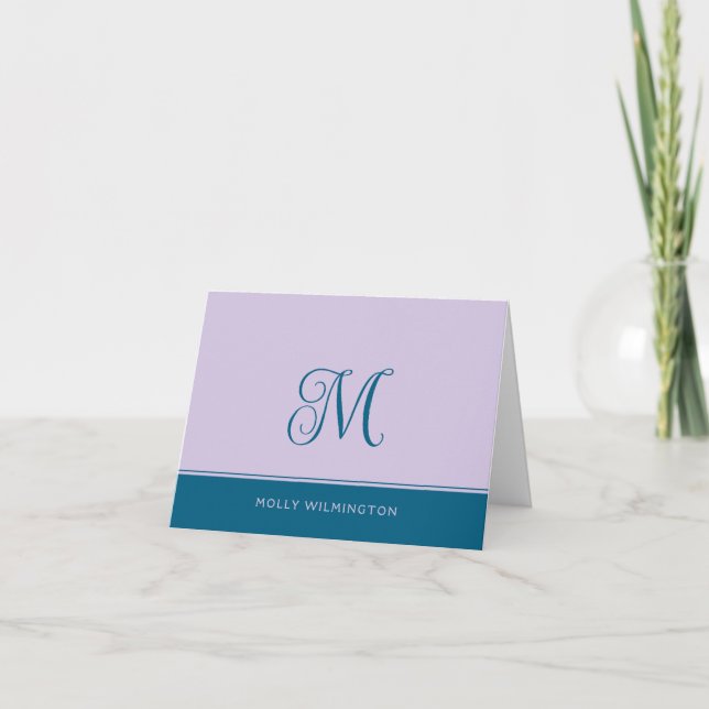 Cartes de notes simples monogramme violet et bleu  (Devant)