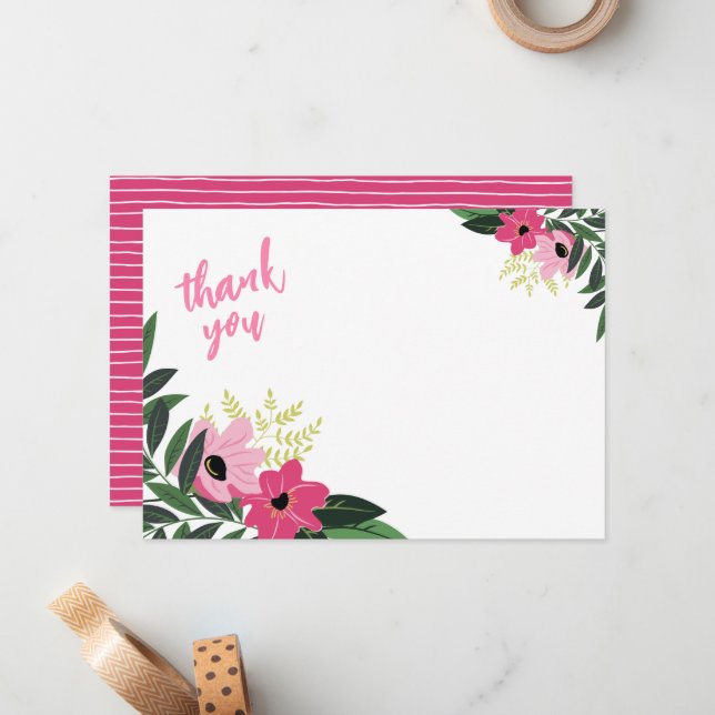 Cartes de notes Tropical Floral Thank You (Devant/Arrière en situation)