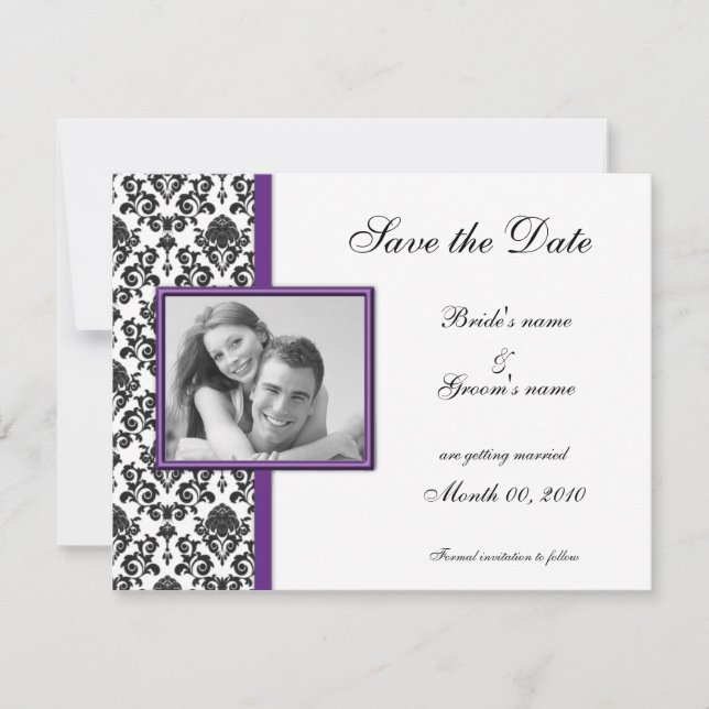 Cartes de notification de mariage en damas violet  (Devant)