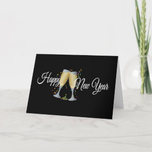 Cartes de Nouvel An Champagne & Confettis Bonne An