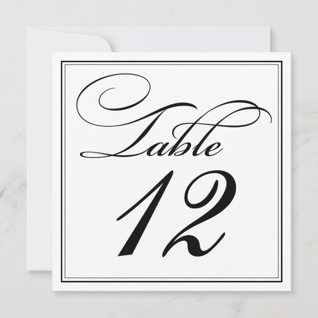 Cartes de numéro de table à écriture élégante noir (Devant)