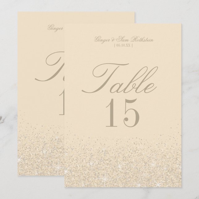 Cartes de numéro de table à paillettes de champagn (Devant / Derrière)