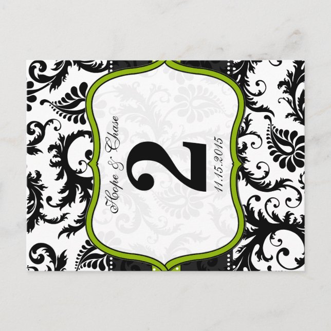 Cartes de numéro de table à tourbillons en damas a (Devant)