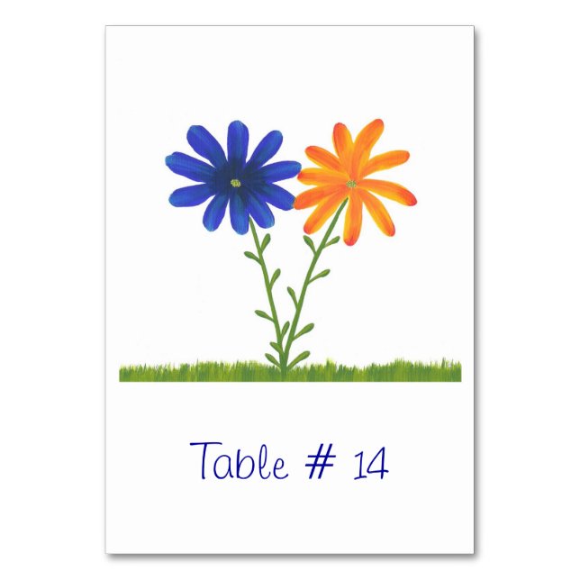 Cartes de numéro de table aux fleurs bleues et ora (Dos)