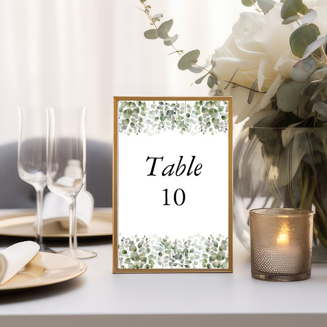 Cartes de numéro de table de mariage à la verdure  (Eucalyptus Greenery Watercolor Wedding Table Number Cards)