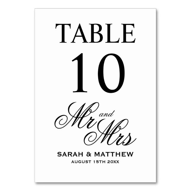 Cartes de numéro de table de mariage classiques no (Par défaut)