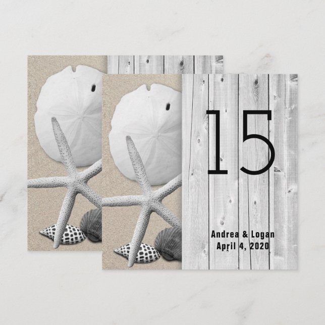 Cartes de numéro de table de mariage de plage carr (Devant / Derrière)