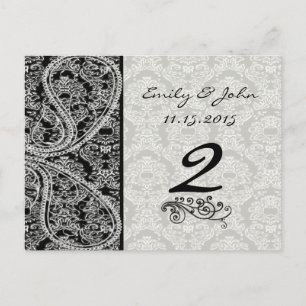 Cartes de numéro de table de mariage en damas noir