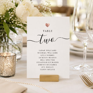 Cartes de numéro de table de mariage en or rose mo
