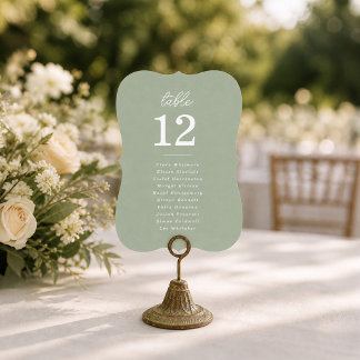 Cartes de numéro de table de mariage en vert sauge
