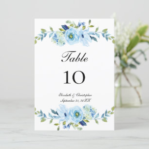Cartes de numéro de table de mariage floral bleu-v